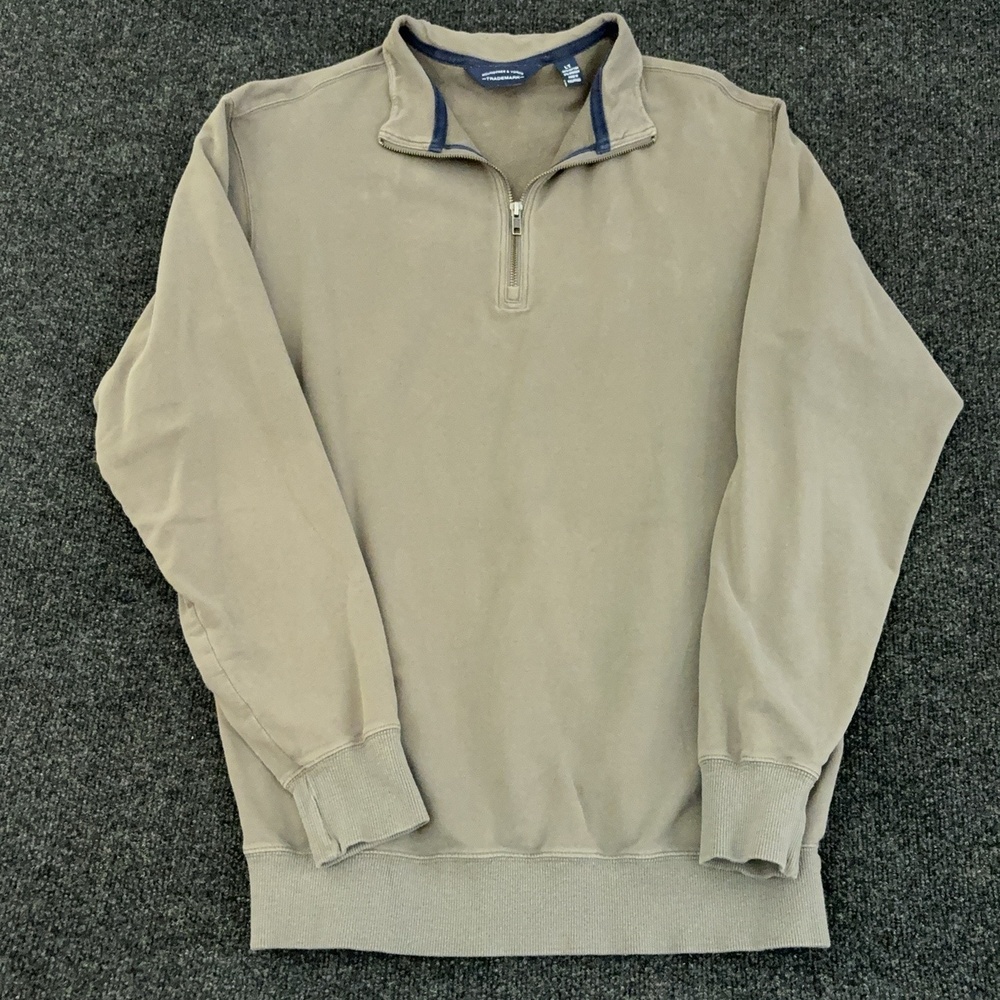 Roundtree & Yorke Sweatshirt Mens Big & Tall LT Beige 1/4 Zip Mock Neck Pullover
